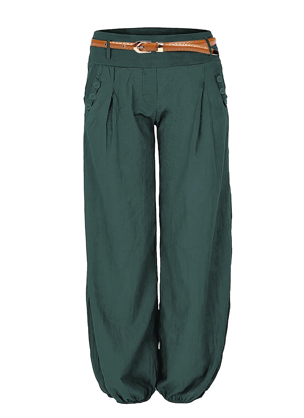 Cindeyar Damen Haremshose Elegant Sommer Pumphose Lange Leinen Hose mit Gürtel Aladin Pants