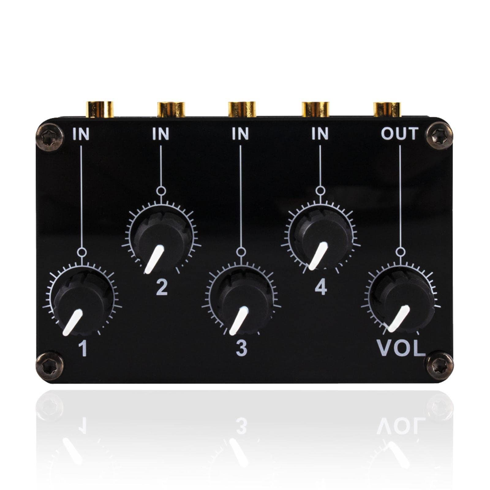 Perfeclan Mini Stereo 4 Kanal Line Mixer, Tragbarer Audio Mixer, Kompakt für Studioaufnahmen, Heimkino Musiker KTV