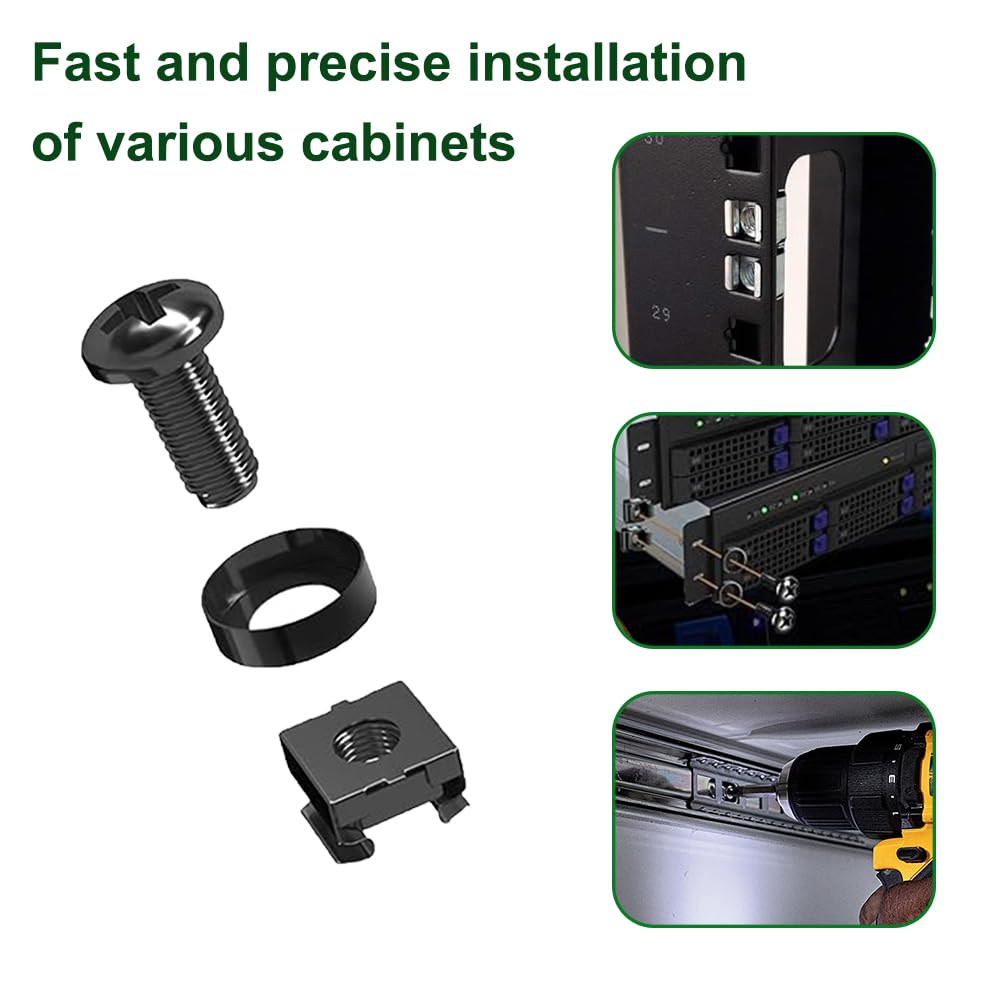 Lemiyoo Set di 60 dadi e bulloni a gabbia, viti e prigionieri per montaggio su rack, dadi quadrati per router di montaggio su console server e armadi di rete (M6 nero)
