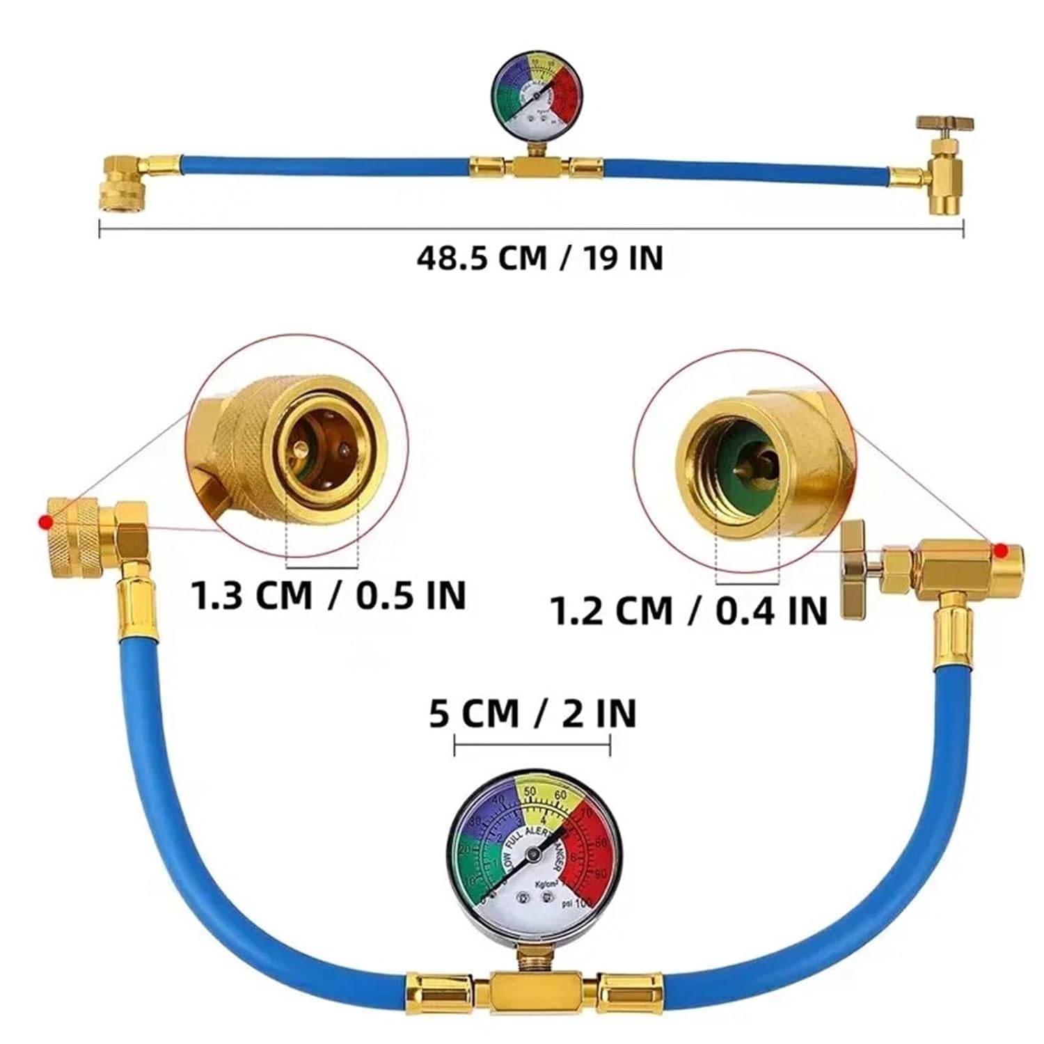R134A A/C Refrigerant Gas Charging Hose with Pressure Gauges Car