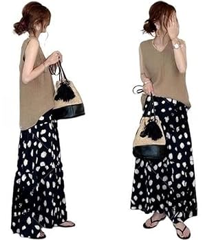 Amazon.co.jp: 2点セット ニットベスト+ドット柄スカート