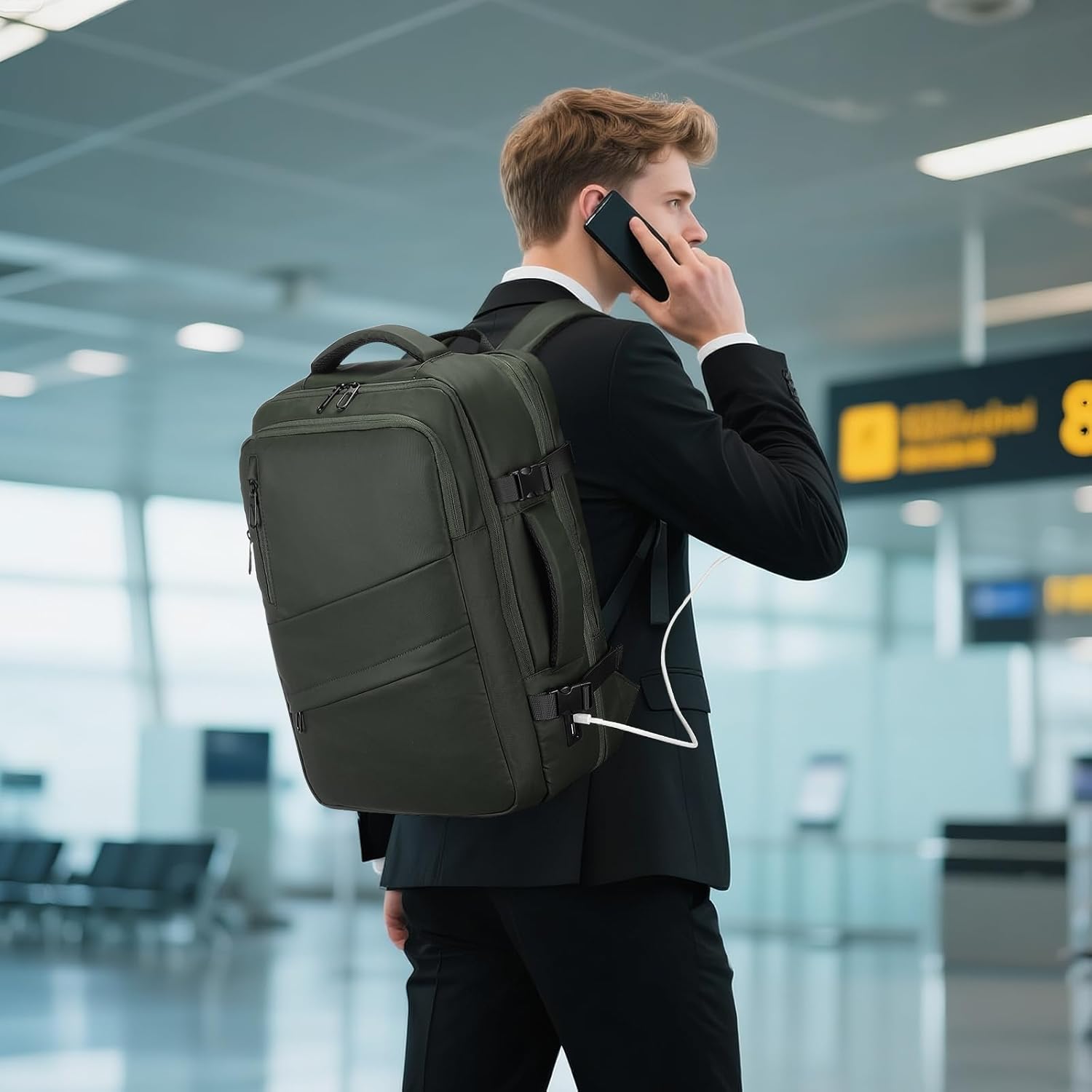 Travel Carry on Backpack, 18.9" Flight Approved, Expandable Weekender Bag with Waterproof USB A/C Port, Equivalent to 18" Suitcase, Green - Image 8