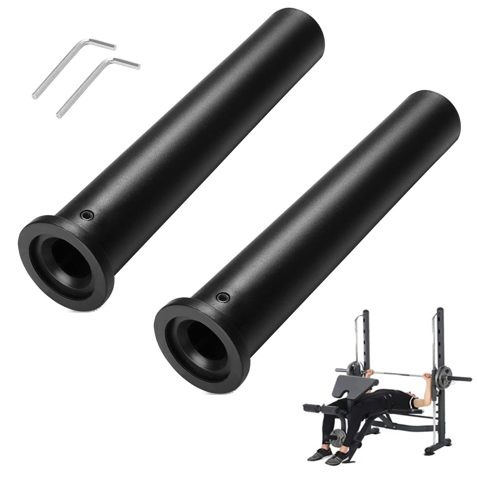 2PCS Olympic Adapter Sleeve 8'' Converts 1'' Standard Weight Plate Posts to 2'' Olympic Weight Posts,Removeable end Cap for Longer Posts Nylon Olympic Exercise Equipment for Workout (11'') black