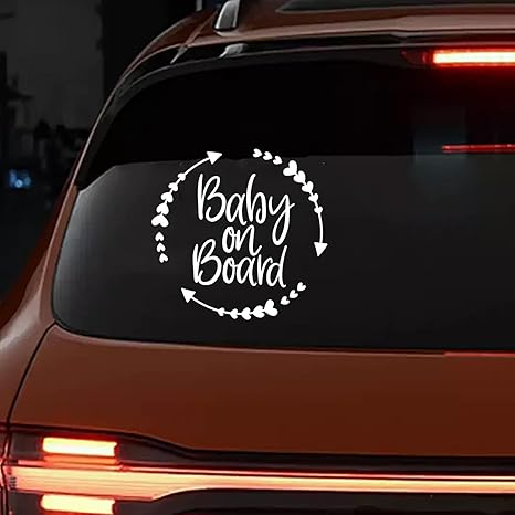 Baby on Board Signs for Car, Cute Vinyl Car Sticker, 5.5 x 5.5 inches Safety Warning Signs, Waterproof and UV-Resistant Baby on Board Sticker, Auto Decor Accessories (White)