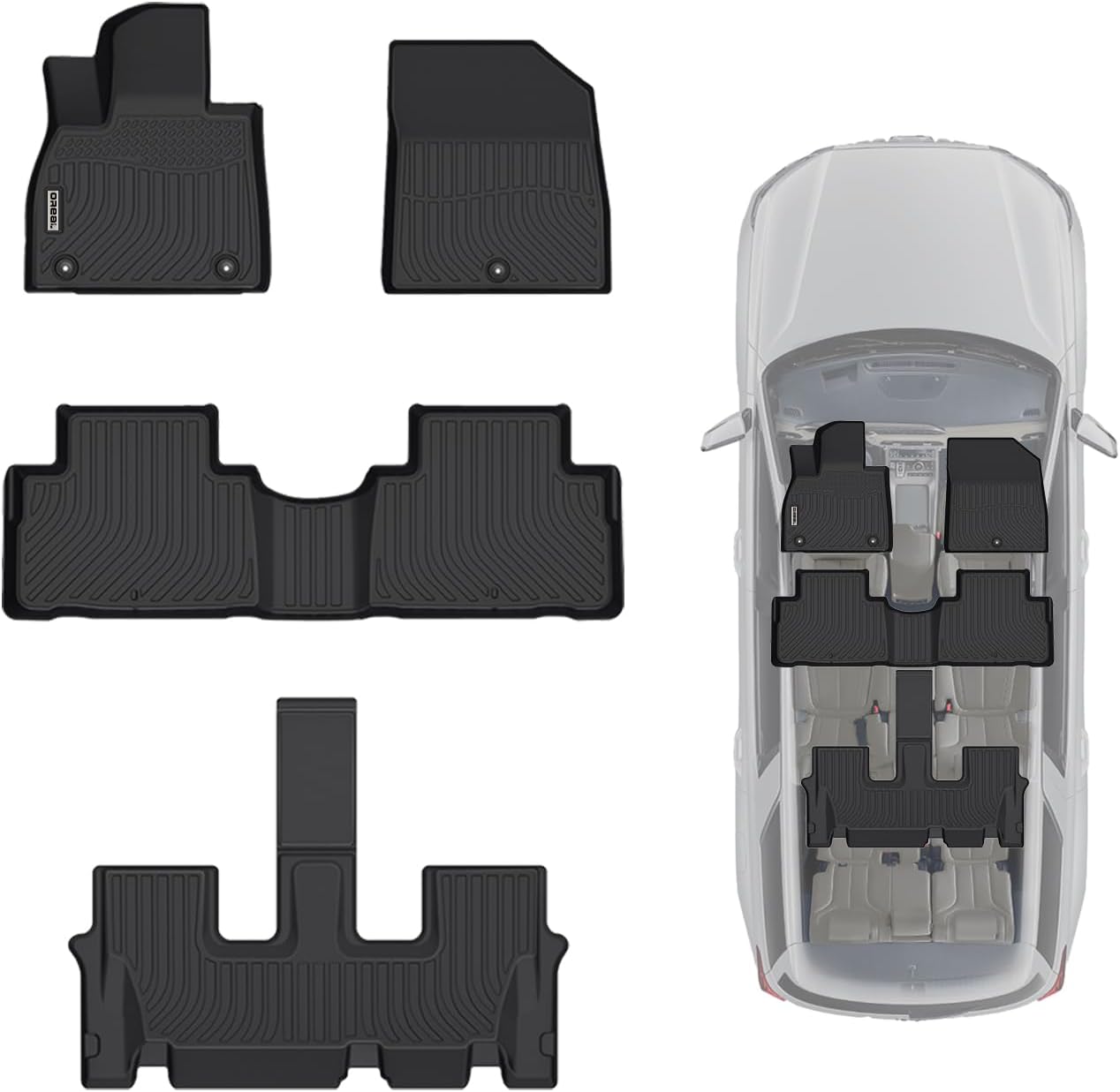 orealtrend Black Floor Mats Liners Replacement for Palisade 7 & 8 Seats 2020-2024 Heavy Duty All Weather Front Rear Car Carpet Custom Fit Durable Odorless