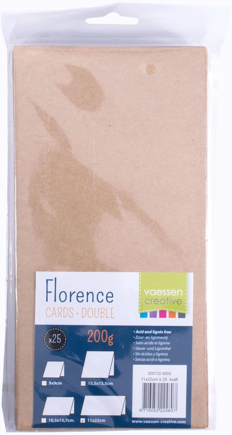 Vaessen Creative Large Rectangular Florence Blank Craft Cards, Kraft, Set of 25, Matching Envelopes Available,6.1 x 6.1 inch