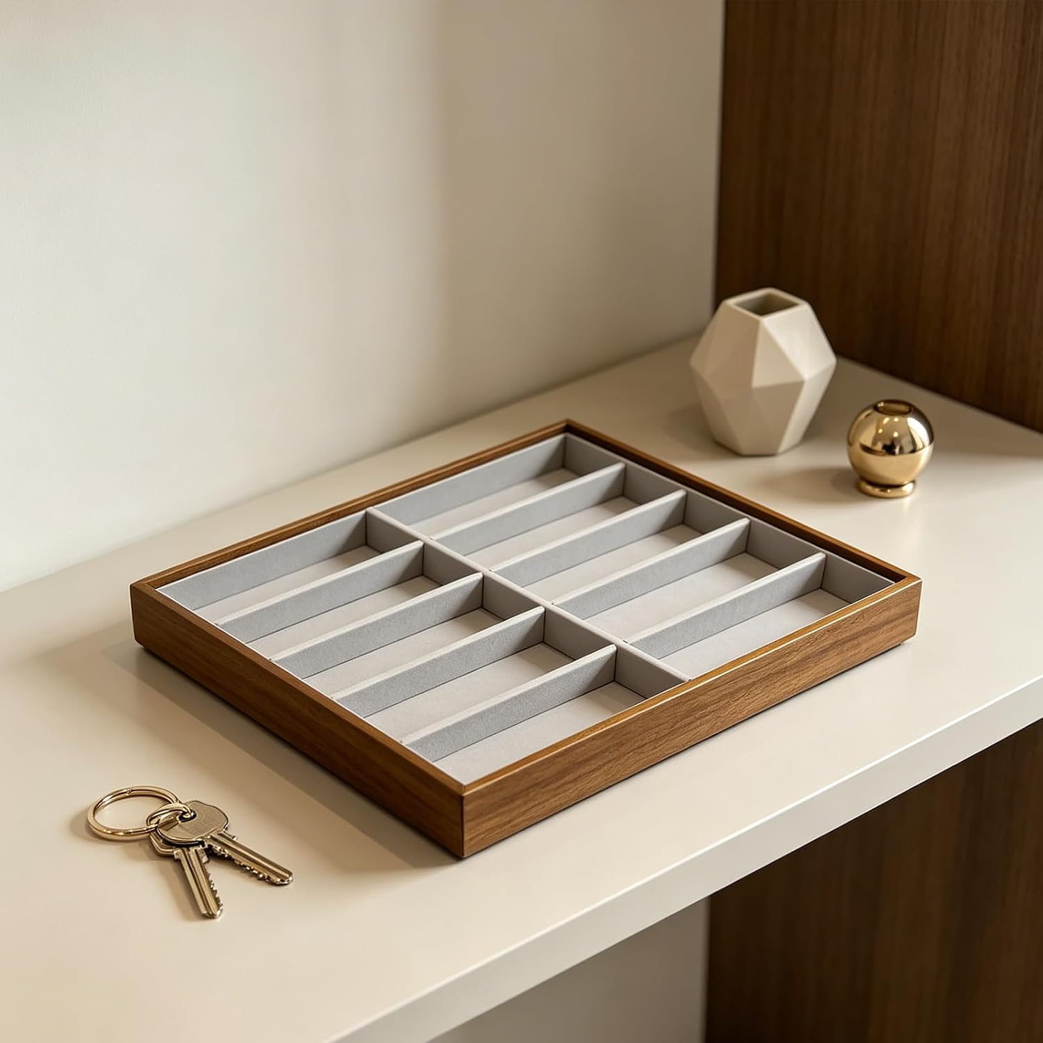 Sturdy Wooden Sunglasses Holder with Plush Fabric Interior Eyeglass Display Storage Case for Glasses and Accessories Multifunctional Jewelry Tray