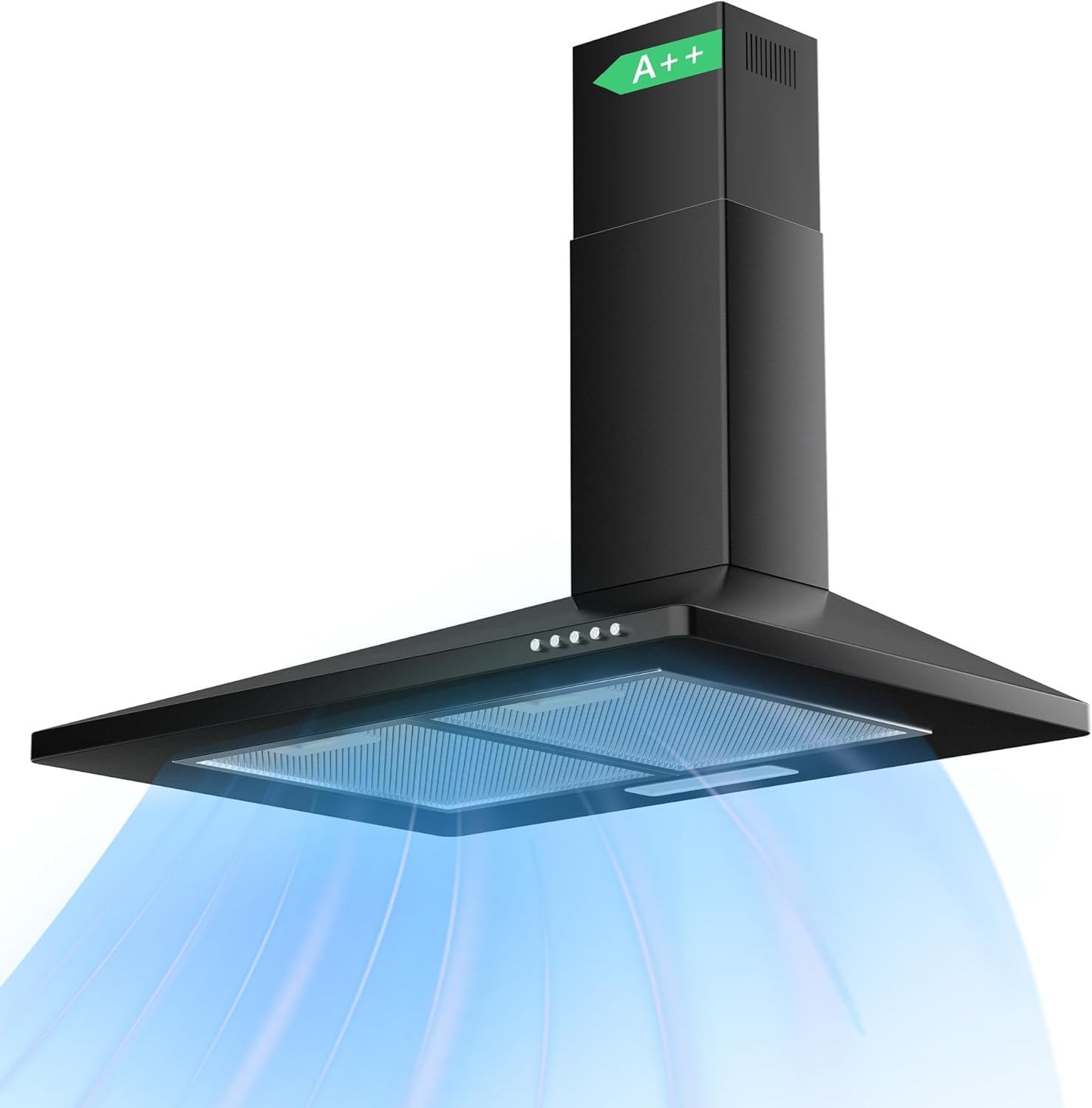 Karinear Hotte aspirante murale 60 cm de largeur, 380 m³/h avec filtre à charbon actif, 3 vitesses en recirculation et évacuation, filtre à graisse lavable, éclairage LED [Classe énergétique A++]