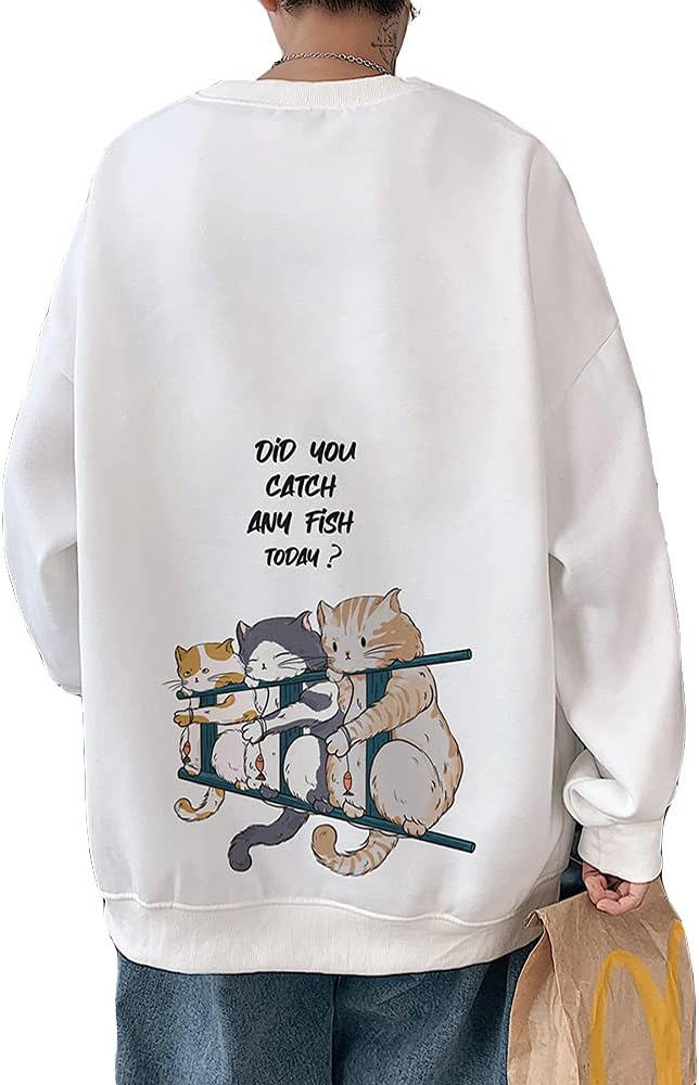 Foveitaa Men’s Autumn Clothing、長袖のパーカー、Tシャツ、バックプリント、プルオーバー、汗、大きなサイズ、カジュアル、ファッショナブル、かわいい、丸い首、面白い、かわいい、ファッショナブル、3/4スリーブ、春、夏