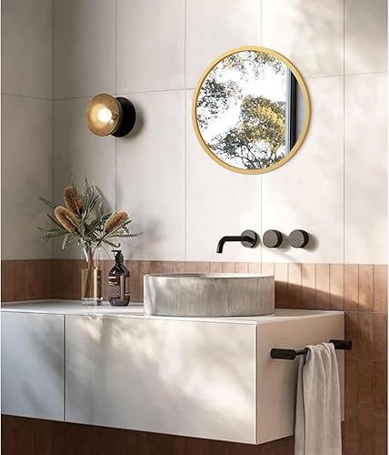Miniatura 51 de JJUUYOU Espejo circular de pared redondo para baño, espejo de tocador gris, pequeño círculo decorativo para pared, marco de madera, espejo