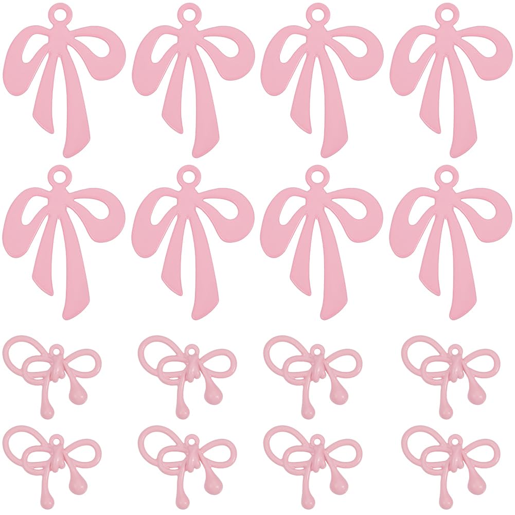 SUNNYCLUE 1 Box 20Pcs Pink Bowknot Charms Metal Bow Charms Bulk Small Alloy Kawaii Painted Bows Tie Cute Dangle Bowtie Charms for Jewellery Making Charms Diy Necklaces Bracelets Earrings Supplies