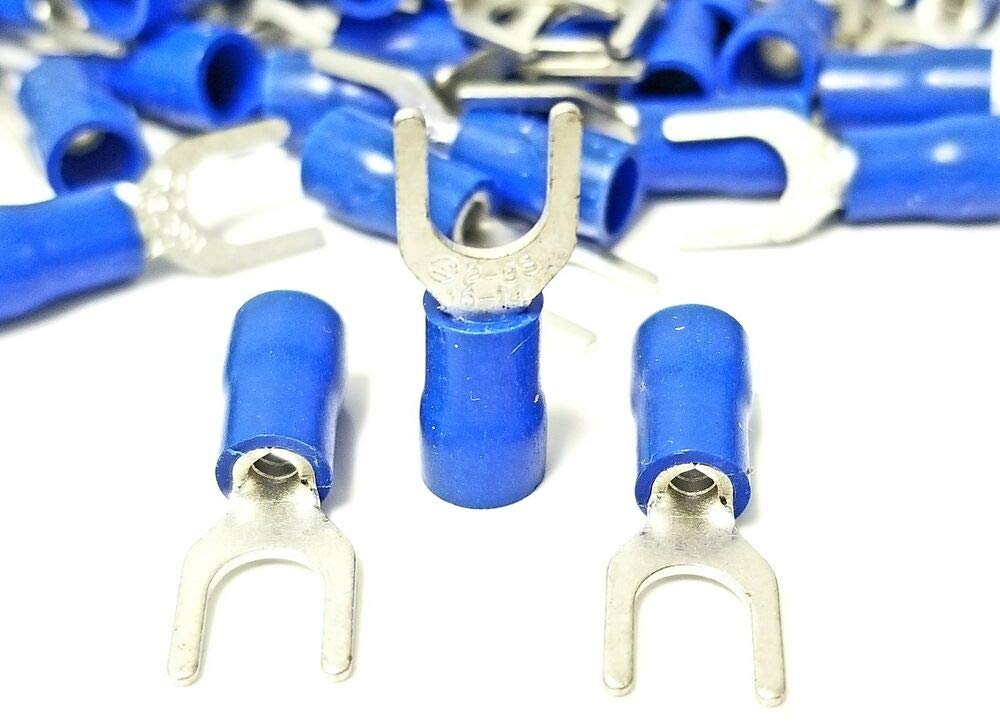 BLUE FORK SPADE TERMINAL 16-14GA - #10 VINYL INSULATED CRIMP WIRE CONNECTOR - 100pcs