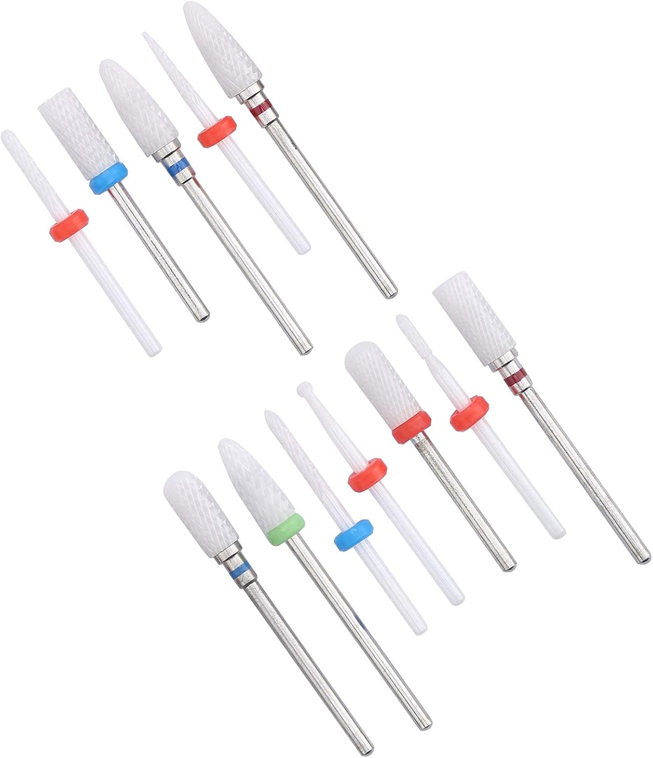 Eujgoov 12pcs Ceramic Milling Cutter Drill Bit Rotary Burrs for Electric Manicure Pedicure Nail File Machine