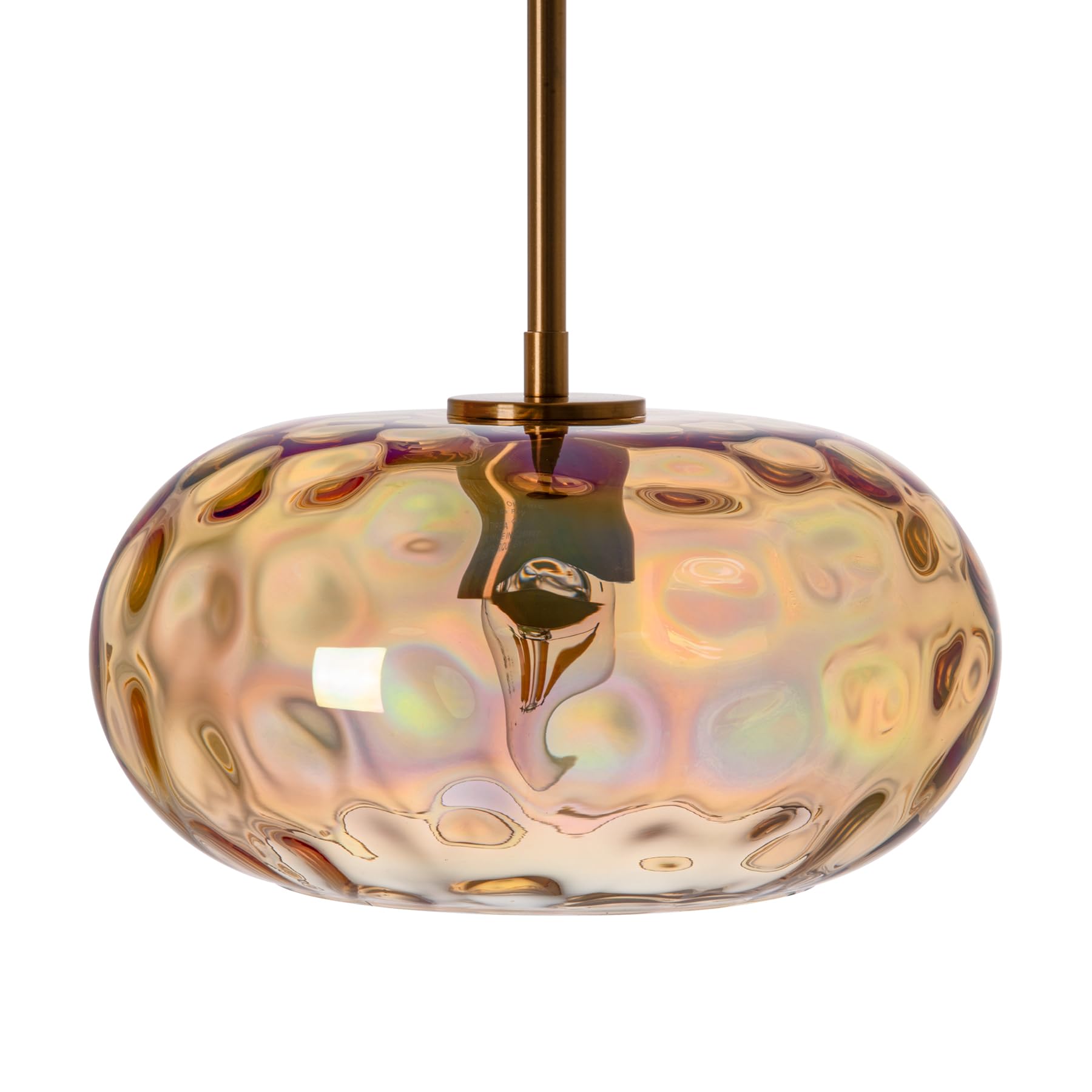 Photo 1 of Wrlmfy Large Glass Pendant Lighting, Hammered Lampshade Chandelier with Height Adjustable Hanging Rods, Brass Gold Chandelier for Dining Living Room Kitchen Island (Colorful Deep Amber, 11 Inch)