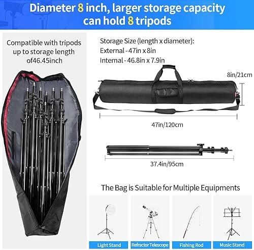 Miniatura 2 de HEMMOTOP Bolsa de trípode de 25.5 x 8.3 x 8.3 pulgadas, bolsa de soporte para micrófono de alta resistencia con doble cremallera, bolsa para poste