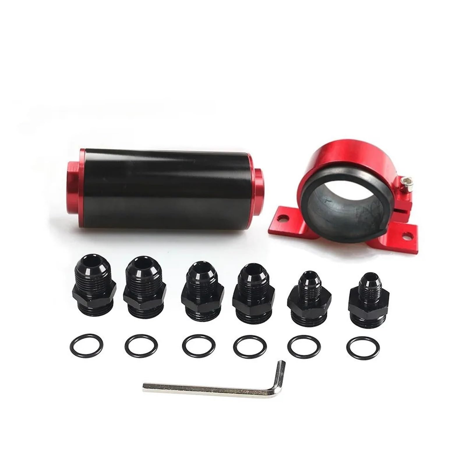 Filtro de Combustible Diésel Filtro de combustible aluminio 50MM y 100 micras alto flujo con adaptadores montaje AN6 AN8 AN10, soporte Filtro de combustible(Red)