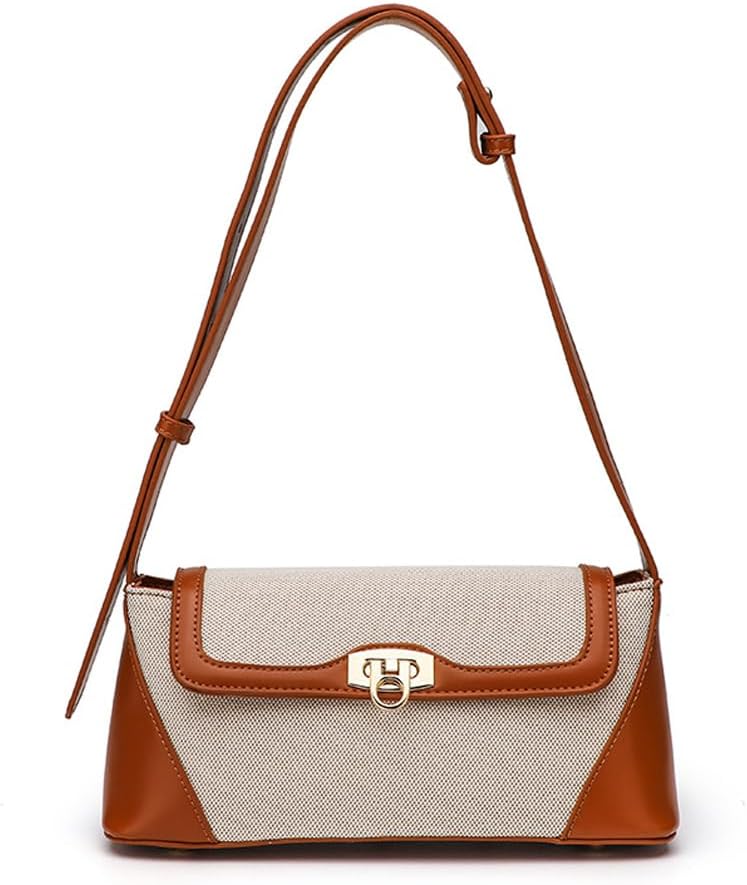 Azonee Small Retro PU Leather Shoulder Bag for Women, Underarm Hobo Tote Handbag with Buckle Closure, Adjustable Strap, Stylish and Practical Clutch (Light Brown)