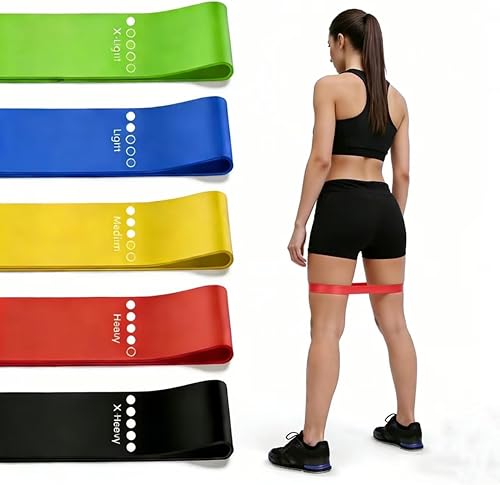 Juego de bandas de resistencia de 5 niveles: bandas de ejercicio respetuosas con la piel para fitness en casa, yoga, entrenamiento de piernas y