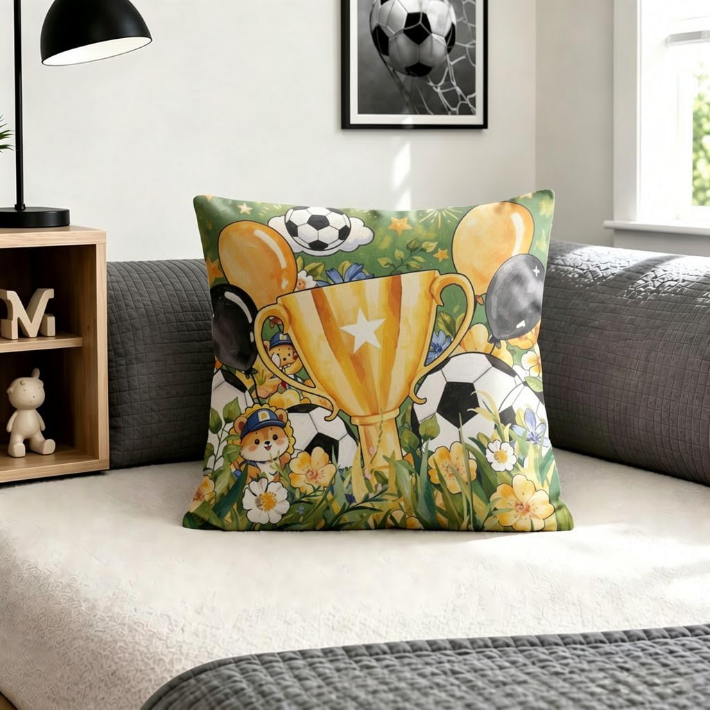 Soccer Championship Cup Throw Pillow Covers -16x16