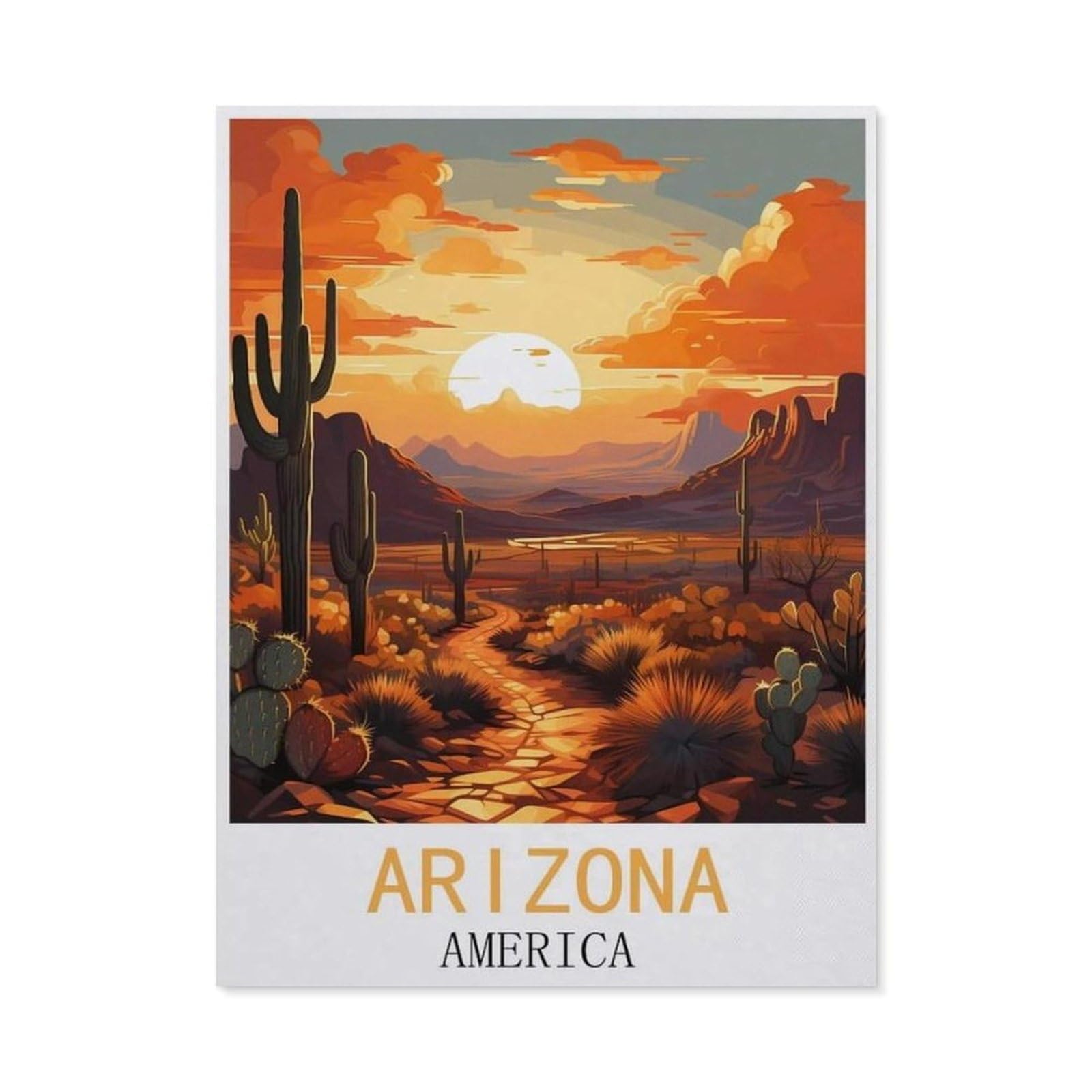 Beayodkp A17 Diy Paint By Numbers For Adults Canvas，Arizona America Vintage Travel Poster，Diy Oil Painting, Pictures Drawing Paintwork With Paintbrushes Decoration Gift(30X40cm) 11.8X15.7 Inches-Cp30