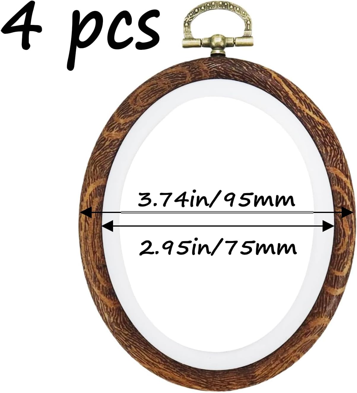 Semetall 4pcs Oval Embroidery Hoops 2.95"x3.74" Inch Imitation Wood Embroidery Display Frame Mini Cross Stitch Hoop for Fabric Embroidery and Christmas Decoration