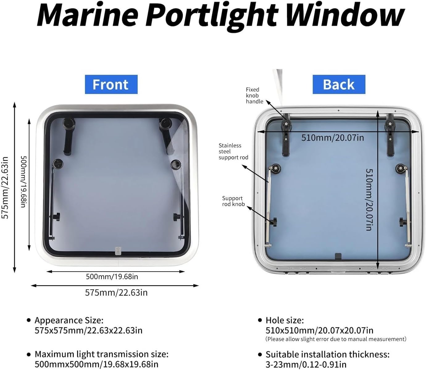 Boat Porthole Window Push Type Portlight Hatch Window with Tempered Glass Boat Yacht Marine RV