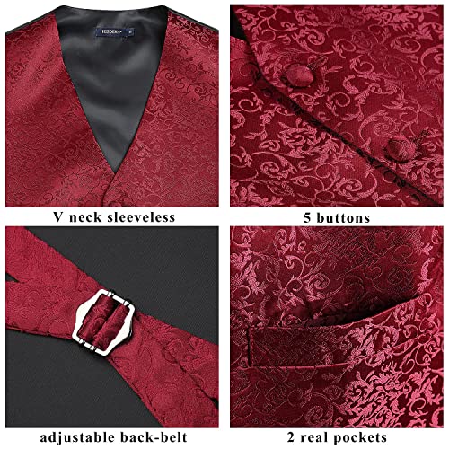Image of HISDERN Mens Vest Tie Set 3PC Formal Waistcoat Paisley Floral Jacquard Necktie Pocket Square Suit Vests Wedding Party
