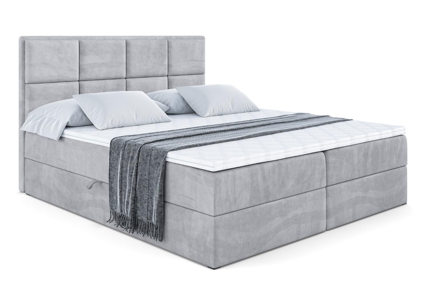 ALTDECOR Boxspringbett mit H3-Matratze NOVA - 180x200 - Grau | Lattenrost, Topper, Boxspringbett mit Bettkasten, Bett mit Stauraum, Doppelbett, Polsterbett