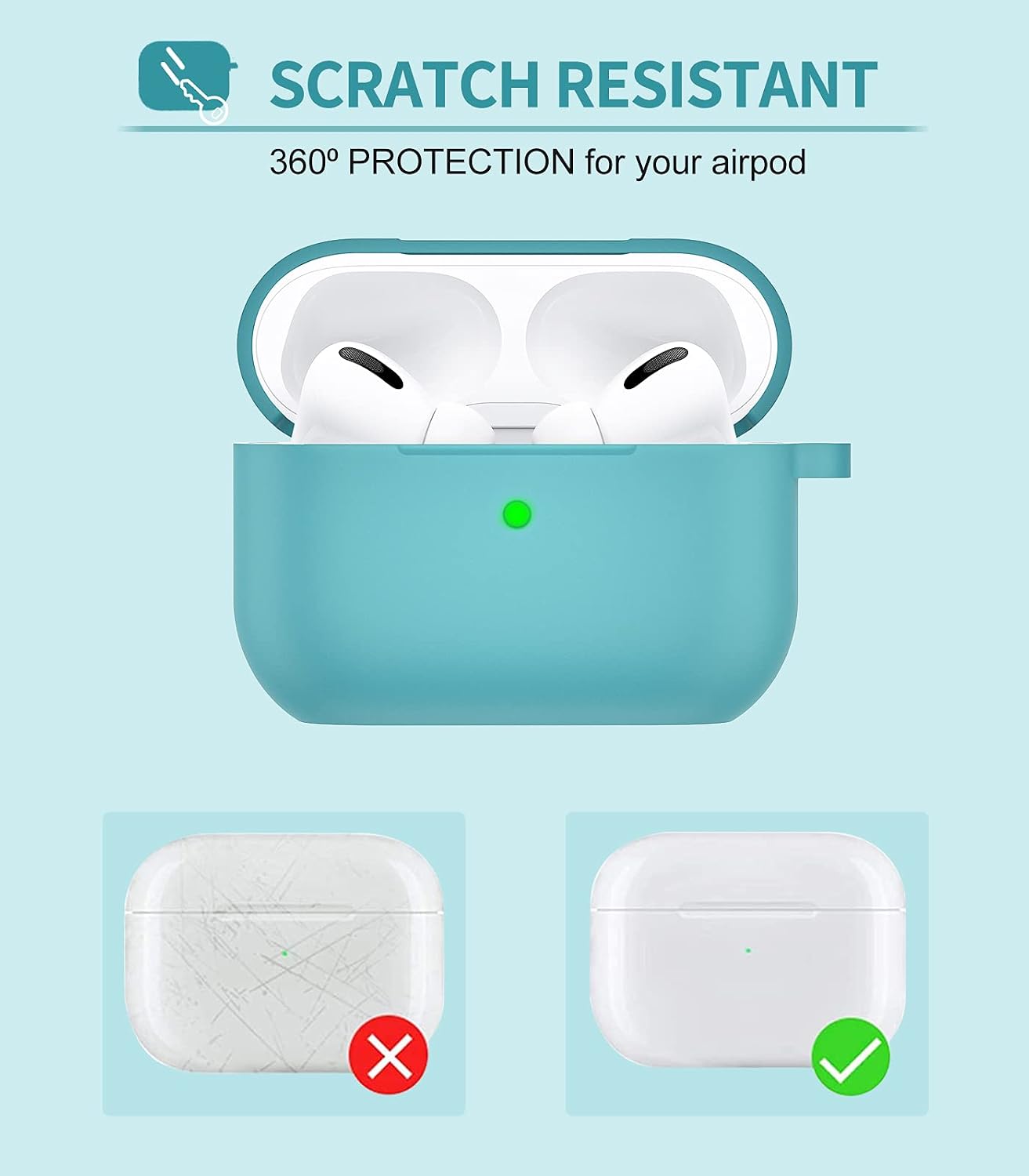 BRG for Airpods Pro Case Cover, Soft Silicone Case Cover with Cute Pom Pom Fur Ball Keychain for Women Girls [Front LED Visible] Turquoise