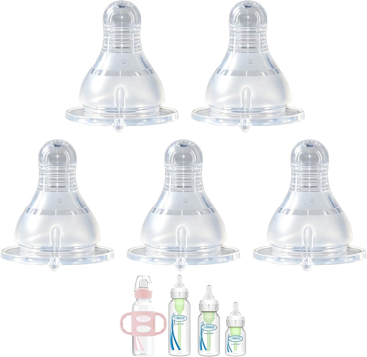 Nipple for Dr. Brown’s Natural Flow Level 4 Narrow Baby Bottle, Fast Flow, 9m+, 100% Silicone Bottle Nipple, 5 Pack