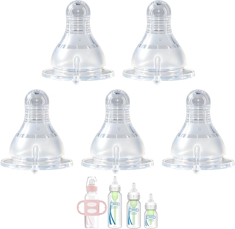 Nipple for Dr. Brown’s Natural Flow Level 4 Narrow Baby Bottle, Fast Flow, 9m+, 100% Silicone Bottle Nipple, 5 Pack