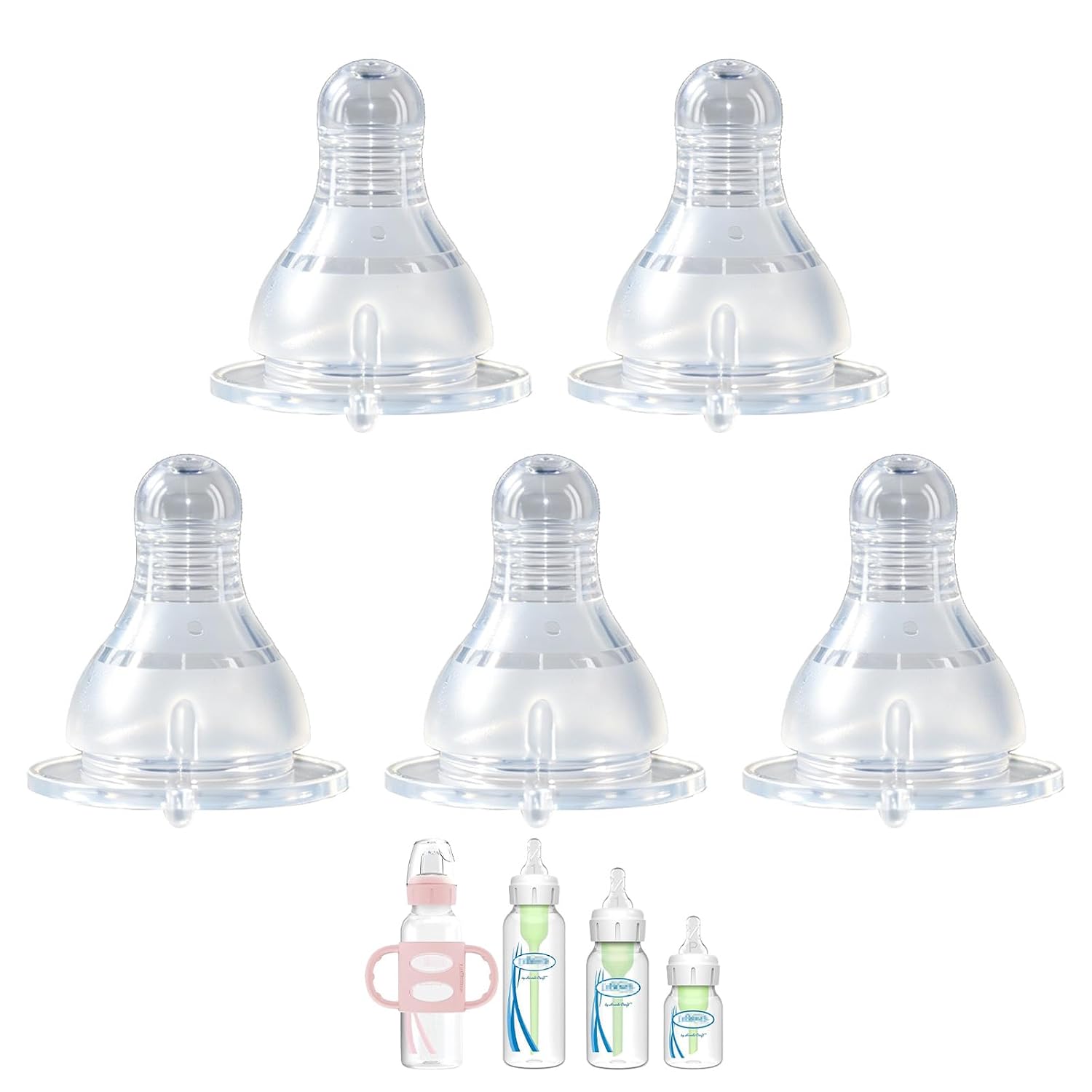 Nipple for Dr. Brown’s Natural Flow Level 4 Narrow Baby Bottle, Fast Flow, 9m+, 100% Silicone Bottle Nipple, 5 Pack