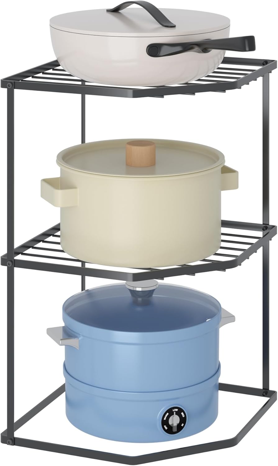 Amazon.com: Buzowruil Kitchen Corner Shelf, 3-Tier Pot and Pan Rack ...