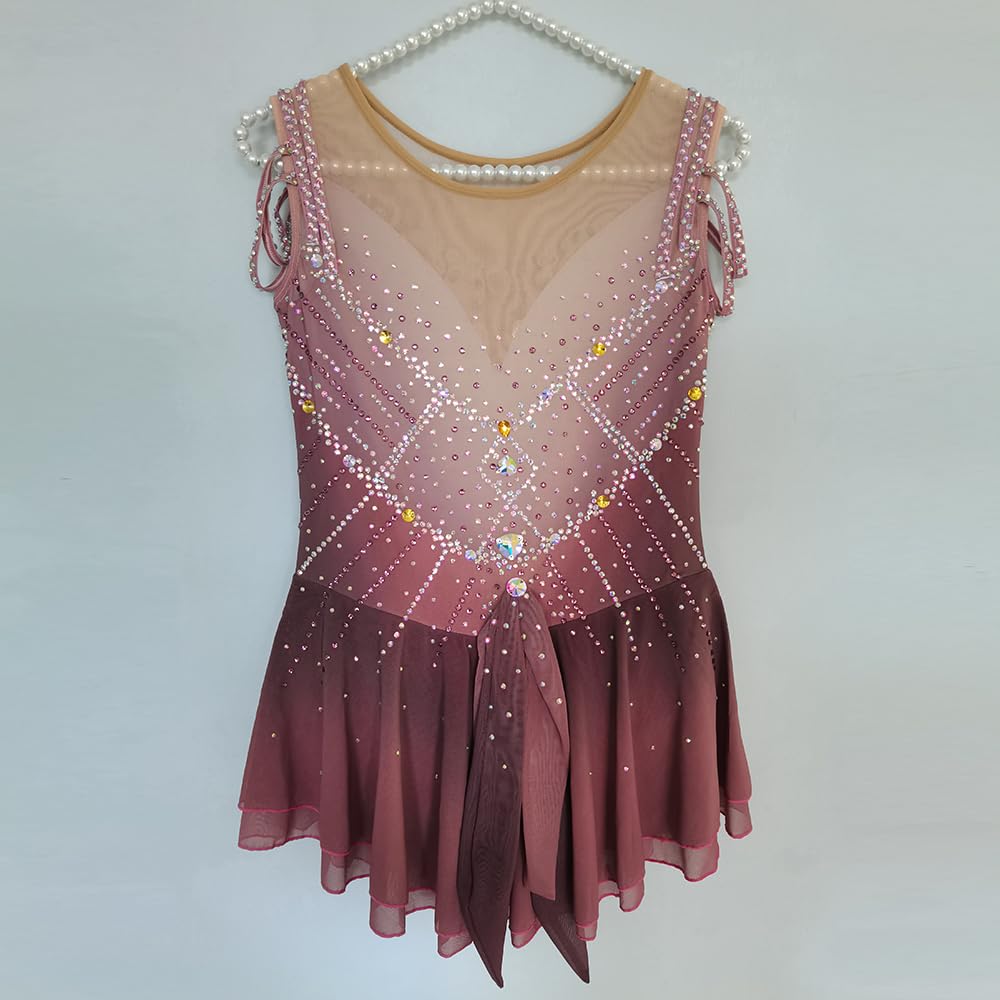 LIUHUO Patinaje Artístico Vestido Niñas Marrón Degradado Sin Mangas Competición Rendimiento