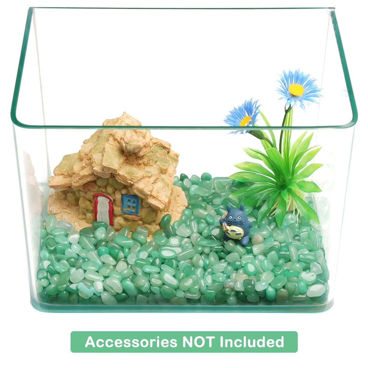 WAYBER Piedras de cristal decorativas, 920 g (relleno de 2 tazas) de cuarzo irregular, grava de piedra verde para decoración de acuario, tanque de tortuga, paisaje de plantas suculentas/adorno de
