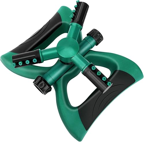 Elly Decor - Rociador automático giratorio 360, sistema de riego ajustable para jardín de agua de césped de 3 pulverizadores de brazos, distancia de