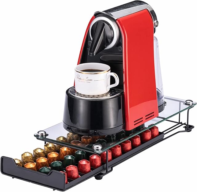 Flagship Original Pod Holder for Nespresso Pod Storage with Crystal Tempered Glass Top(40 Pods Capacity)