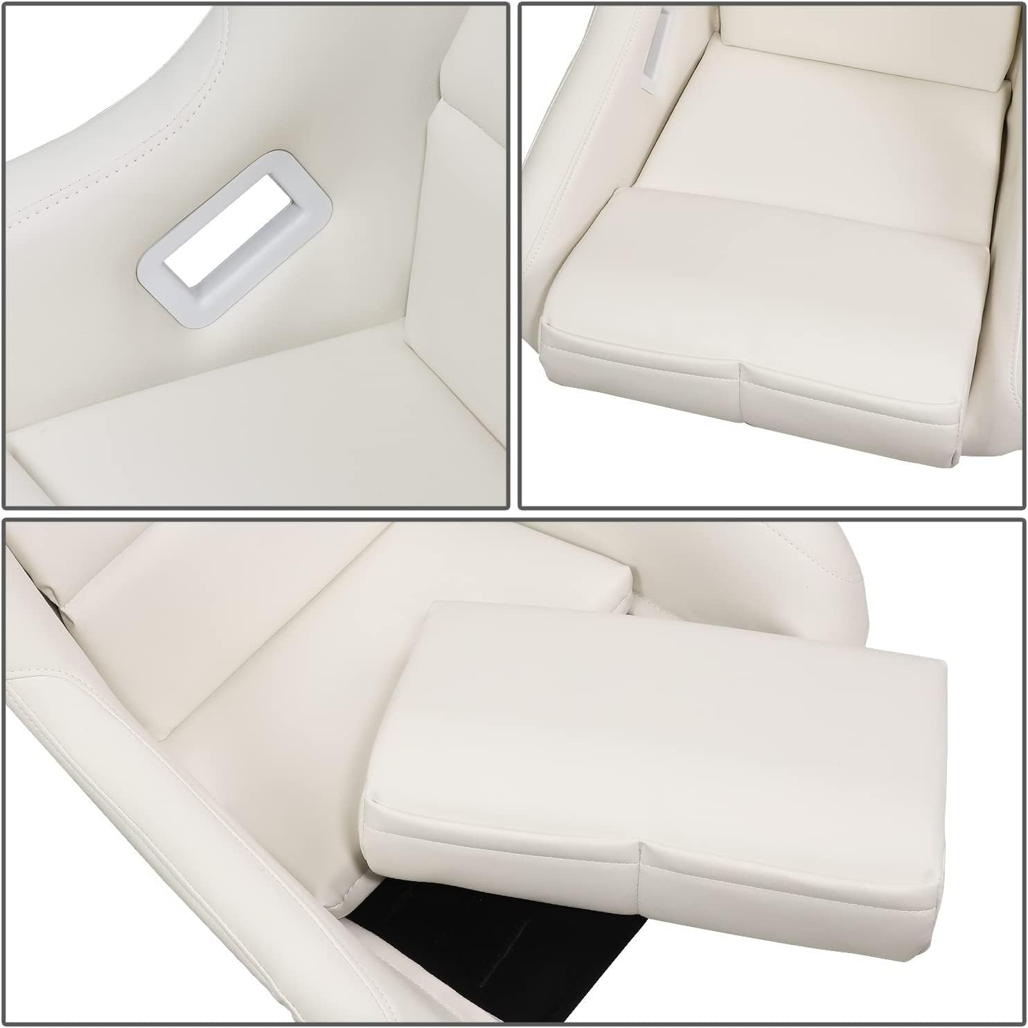 NRG Innovations FRP-302WT-V Universal Vinyl Fixed Back Bucket Racing Seat with Bottom Mount Bracket(Large), White Seat Cover, 21"W X 18" D X 36" H