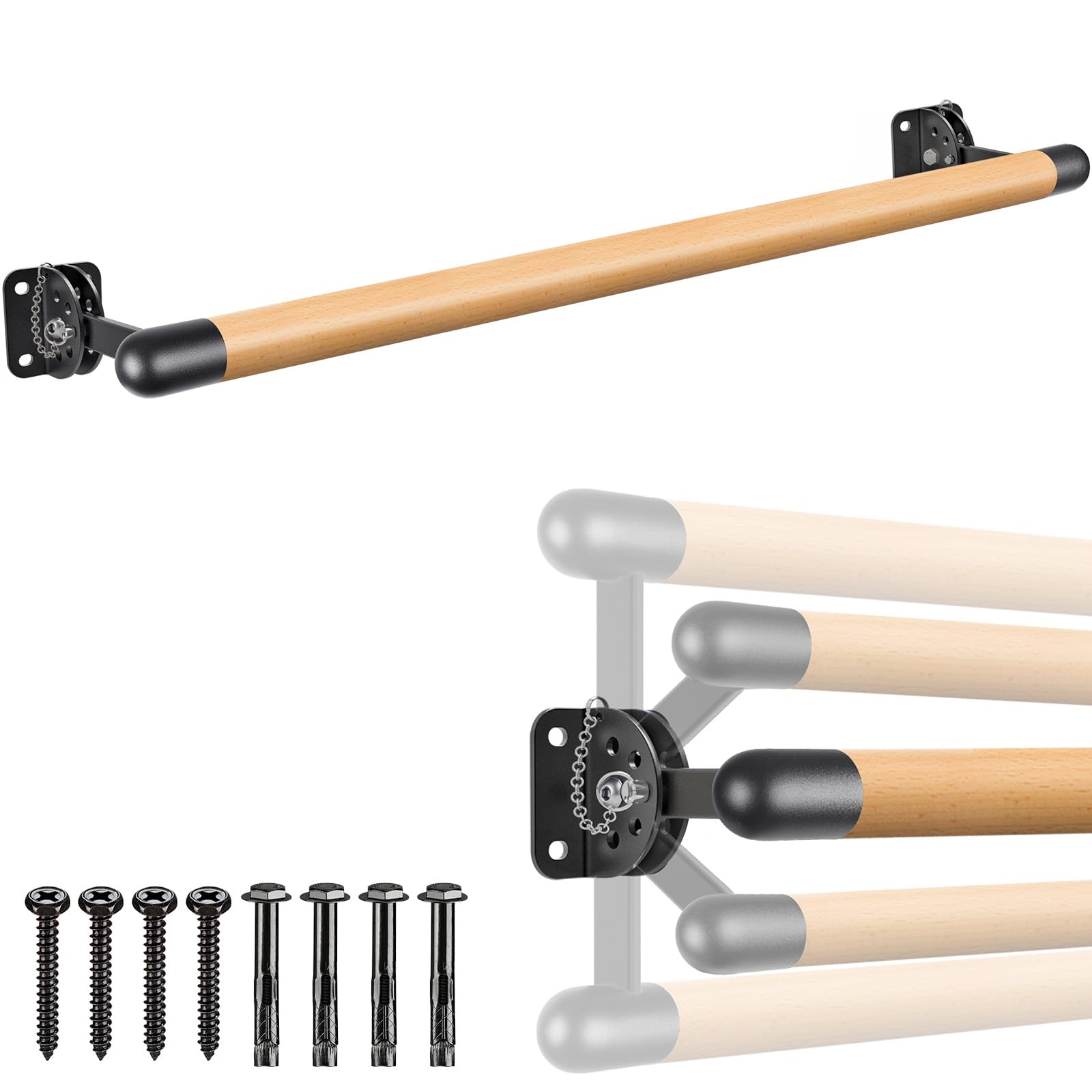 Dolibest Space Saver, 3ft -10ft Ballet Barre, Wall Mounted Traditional Wood Ballet Barre System Stretch/Dance for Home Barre Workout Equipment, Height Adjustable, for Kids and Adults