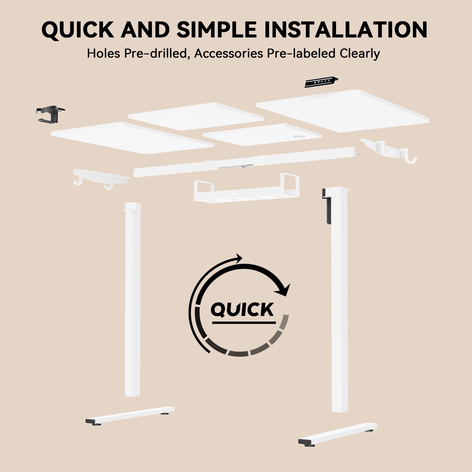 Escritorio elevable,con Altura Ajustable, Escritorio eléctrico con Altura Ajustable, 120 x 60 cm, función de Memoria de 3 Posiciones, con gestión de Cables y Ganchos.