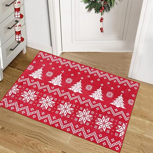 GlowSol Christmas Area Rug 2x3 Christmas Door Mat Rug Decorative Doormat Winter Welcome Floor Mat Non Slip Washable Bathroom Kitchen Entrance Rug for Indoor Outdoor Home Decor