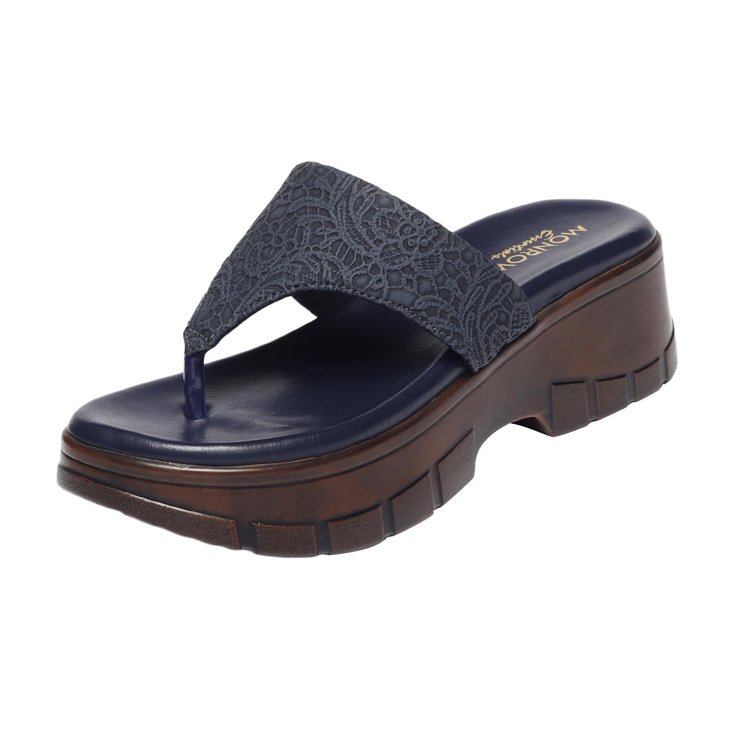 monrow MONROWFancy & Stylish Extra Cushioning & Comfortable, Fashionable, Light Weight, Fashion Wedges for Girls (Navy Blue/6-UK)-picture-23