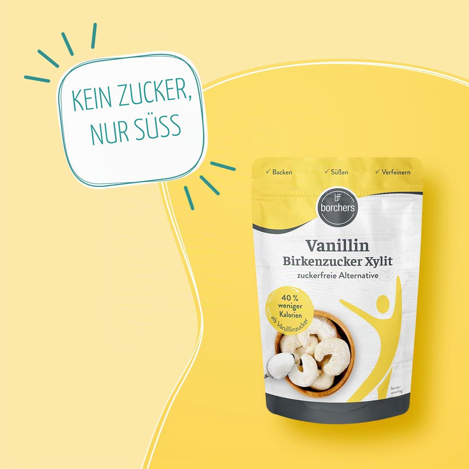 borchers Vanillin Birkenzucker Xylit | 300g Beutel | Zuckerfreie Alternative | Ca. 40% weniger Kalorien | 3x300g Beutel
