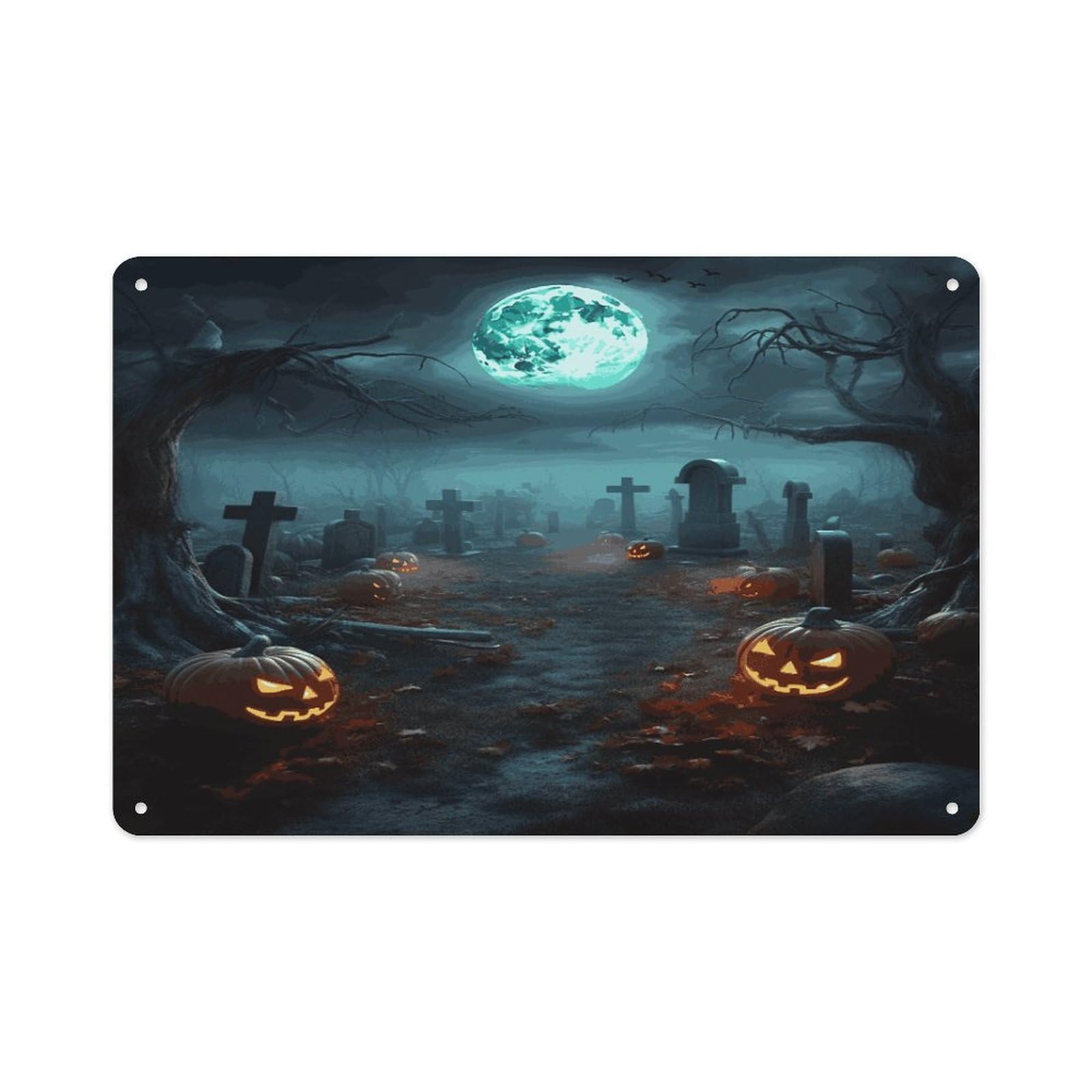 Btcowzrv Style Horror Pumpkin Cemeteryhorror Pumpkin Cemetery Metal Sign 7.9 X 11.8 Inch, Aluminum Sign Wall Art Decor Easy To Install, Decorative Plaque For Home Bar Kitchen Pub Shop Garage