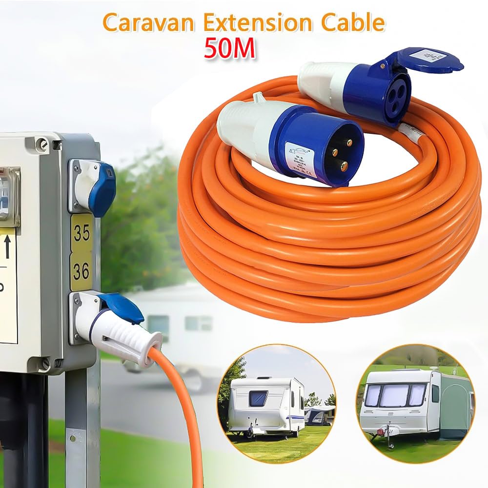 Gziztx 50M Extension Lead Cable - Heavy Duty 16 Amp 240V Camping Caravan Hook Up Cable - High Vis Orange - Ideal for Campervans & Motorhomes (50M) - 4