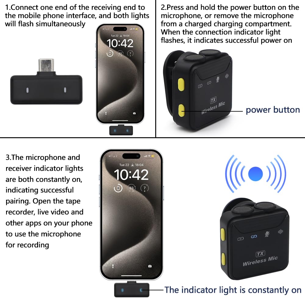Micrófono Lavalier Inalambrico con Micrófonos Duales Compatible iPhone&Android Plug&Play Mini Micrófono Reducción de Ruido Inteligente para Transmisión en Vivo y Grabación de Vídeo