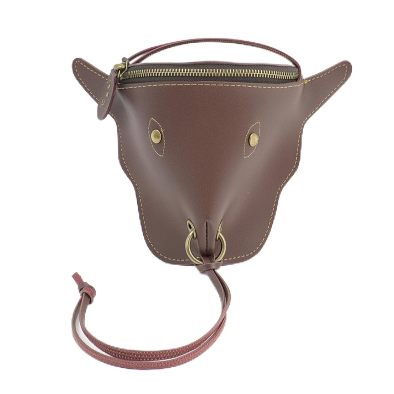 Bull Shaped Head Waist Bag Compact Waist Hanging Bag with Cord Versatile PU Leather Belt Pouch for Journeyers, Streetwear, Casual Outings, Travel Brown-picture-28