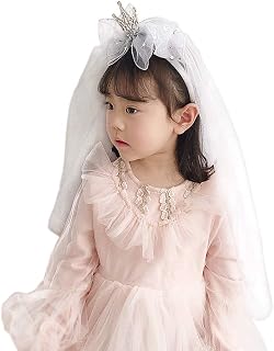 Girls First Communion Veil with Crown Lace Veil Hair Band Rhinestone Crown Veil Headwear for Party