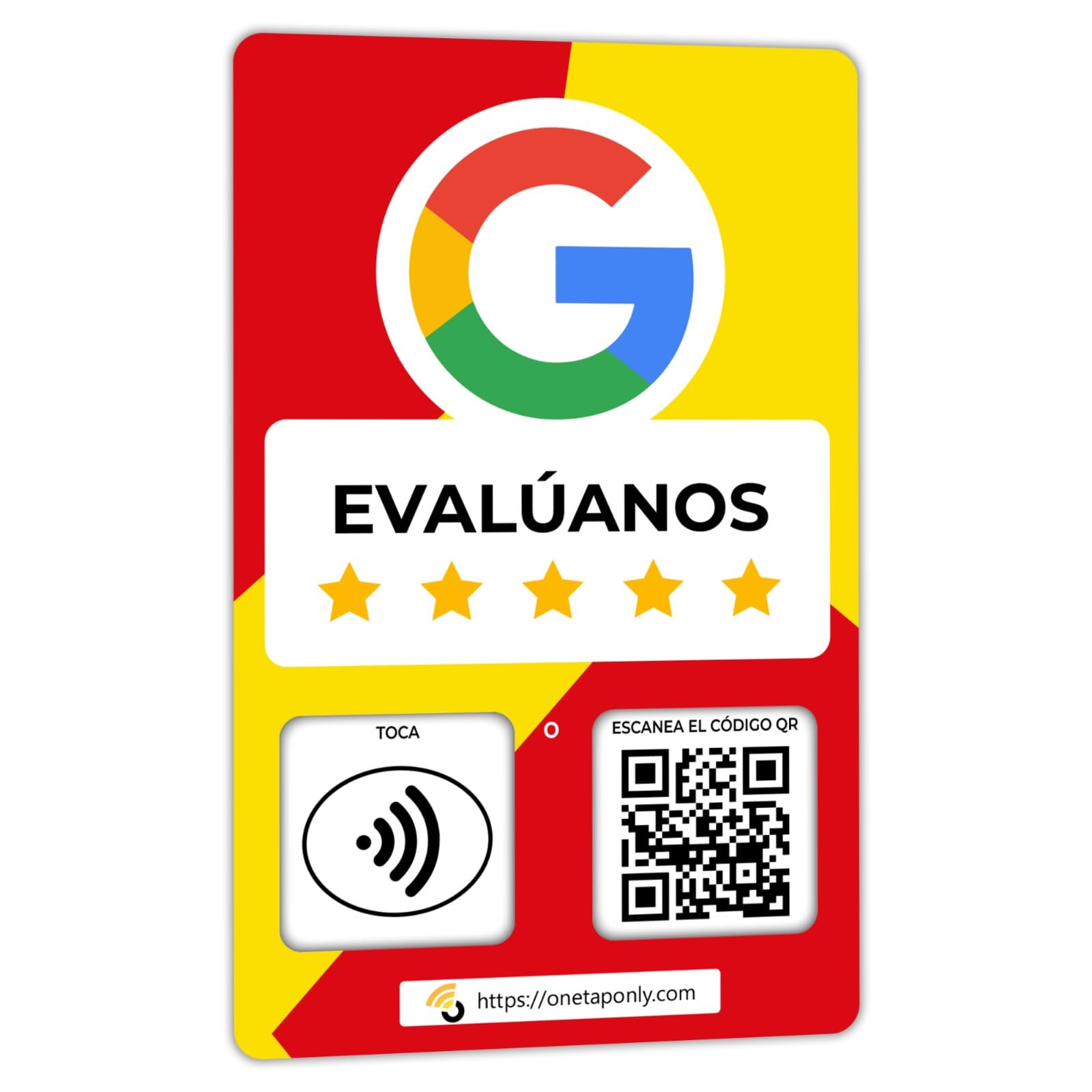 Spanish Google Review Cards by One Tap Only, Tap for Instant Reviews, Compatible with All Phones, NFC & QR Smart Tap Reusable