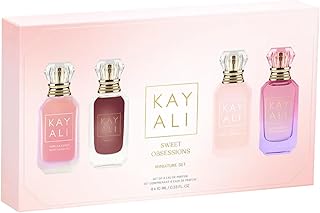 KAYALI Sweet Obsessions Miniature Perfume Gift Set – 4 x 10 mL Eau de Parfum – Vanilla Candy Rock Sugar | 42, Vanilla | 28, Yum Boujee Marshmallow | 81, and Fleur Majesty Rose Royale | 31